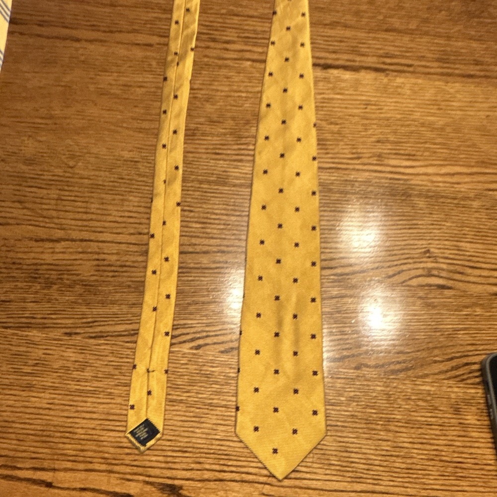 Brooks Brothers Makers Men's Silk Geometric Tie Yellow Navy Red Logo 08
